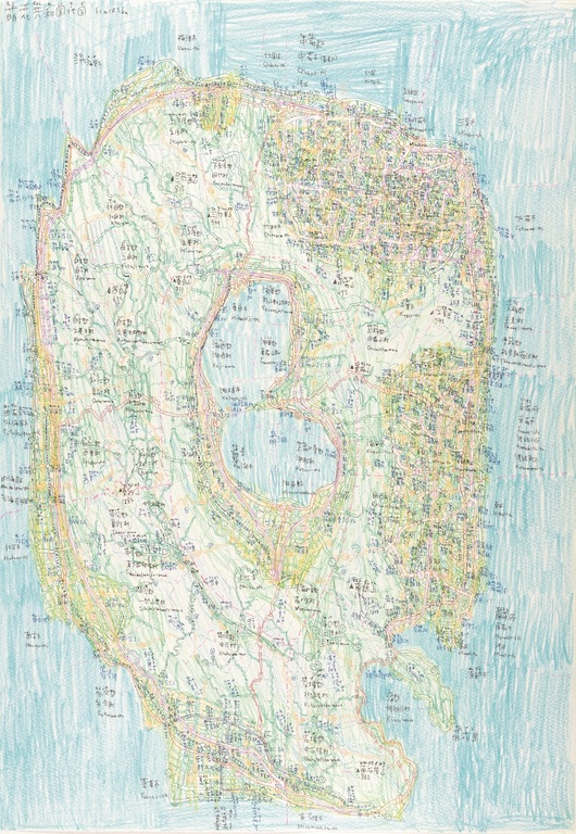 上嶋浩綺《萌花共和国地図》ボールペン、色鉛筆、紙の作品画像